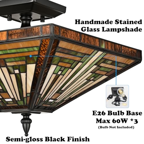 Image of DAYCENT 3-Light Tiffany Semi Flush Mount Light