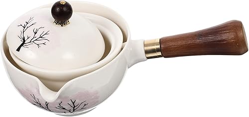 UPKOCH Juego de té, tetera de cerámica con mango de madera, tetera de porcelana con patrón de gato, tetera japonesa, utensilios de té para hojas