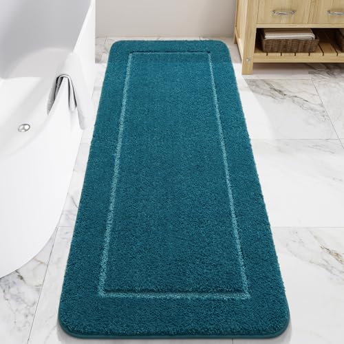 LOCHAS Bathroom Rugs, 24" x 70" Long Bath Mat Non Slip, Peacock Blue