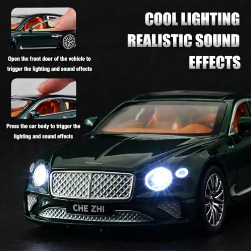 Image of 1:32 Scale Bentley Continental GT Toy Car - Die-Cast Metal Pull Back Sports Car with Openable Doors, Lights & Music - Alloy Luxury Model Vehicle for Kids, Boys & Collectors【Color As Per Stock】