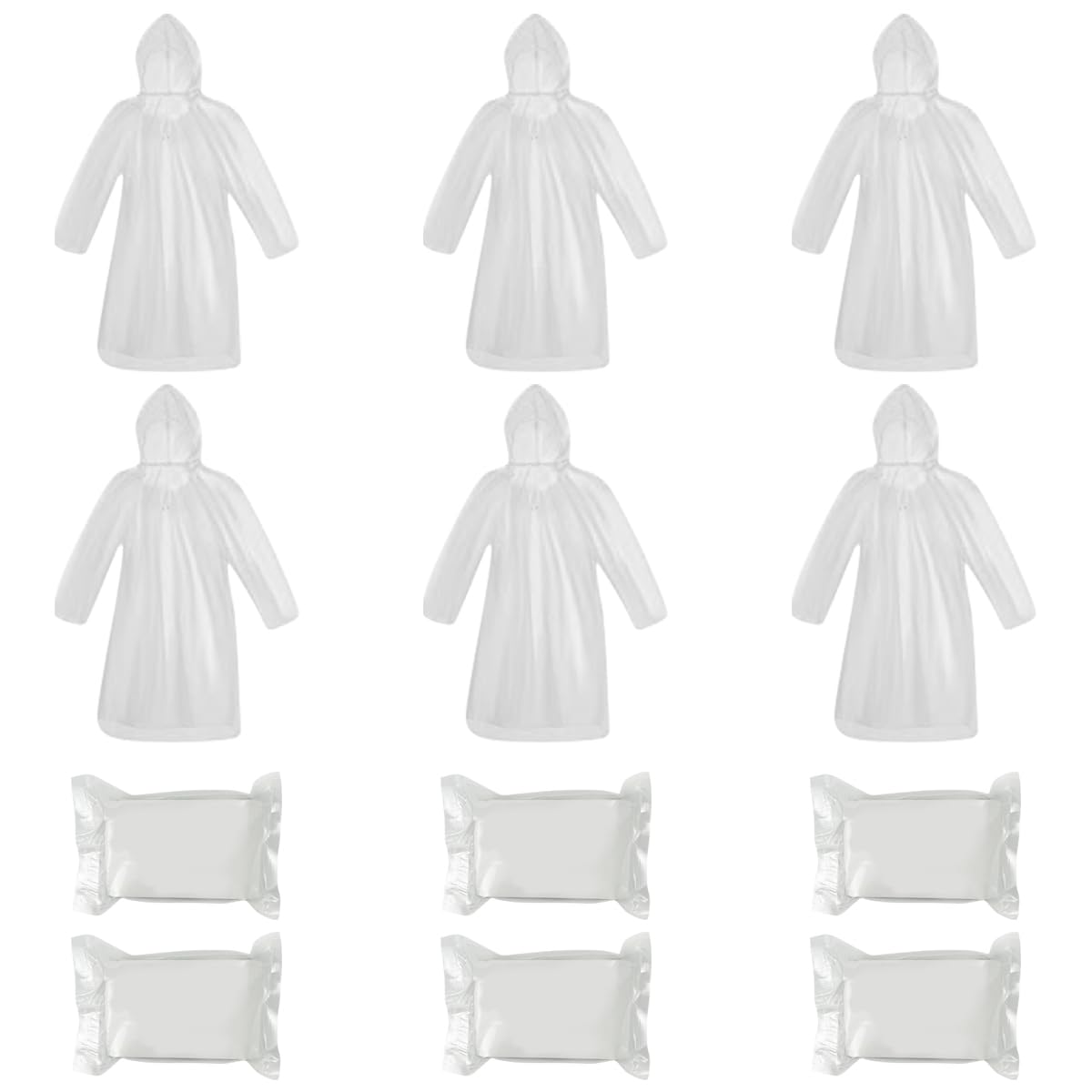 VicBouka 6PCS Disposable Rain Ponchos, Disposable Raincoat, Rain Poncho,Rain Poncho Adult Waterproof,Poncho with Hood and Sleeves,Emergency Waterproof, for Outdoor Camping, Recreation, Hiking,White