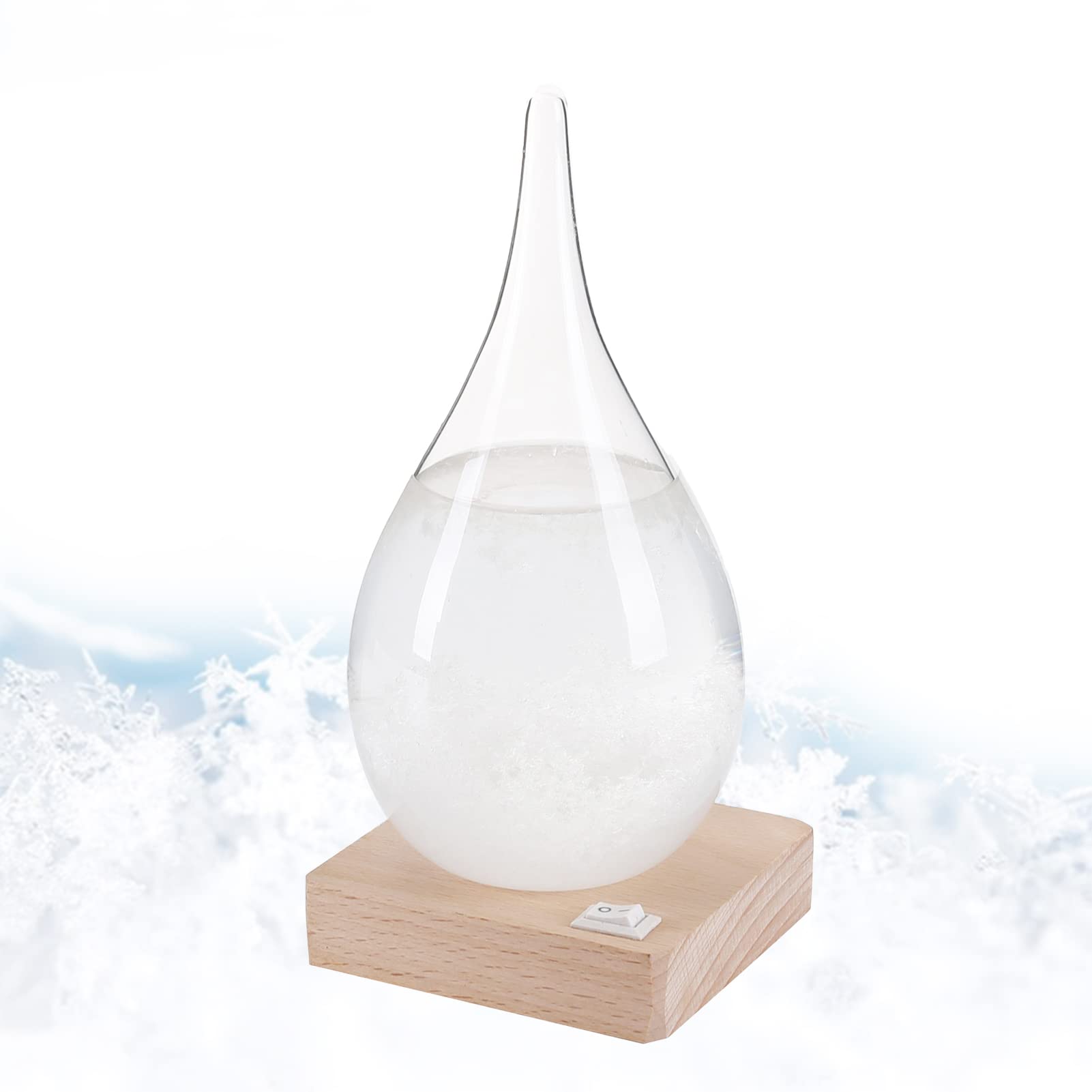 Tuzsocr Storm Glass,Storm Glass Weather Stations,Drop-Shaped Storm Glass,Weather Glass Barometer With Wooden Base,Weather Predictor,Weather Forecaster,Creative Forecast Nordic Style Decorative (L)