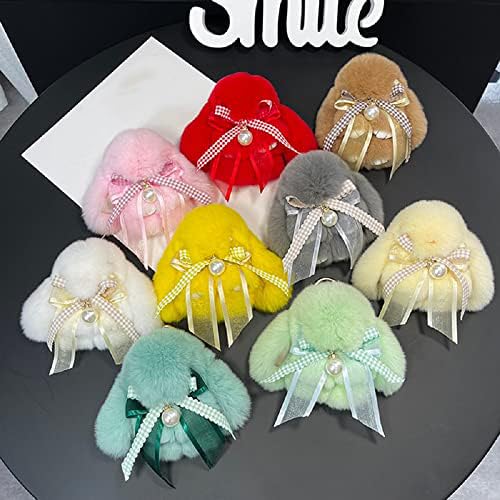 Soft Fluffy Rabbit Keychain Cute Plush Key Rings Faux Fur Keyring Pompom Keychain Decoration (blue)