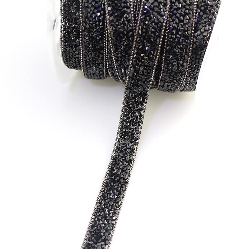 ACiyD 1 Yard Kristall-Kettenbesatz Kristall-Strassband-Applikationsband mit Strasssteinen zum Aufbügeln von Applikationen für Kleider TR101-Kristall (Gun Black)