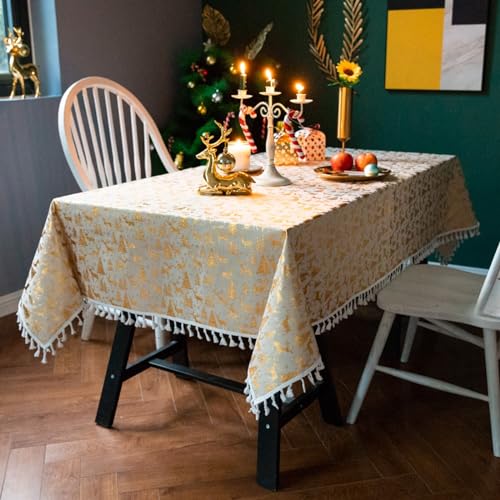 Nappe coton lin rectangulaire 90x90 cm Daesar avec pompons de Noël or