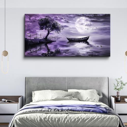 KELIYUAN Wall Art For Living Room Canvas Wall Decor For Bedroom Office Wall Decoration Landscape Paintings Modern Purple Lake View Pictures Artwork Hotel Room Home Decor Ready To Hang 20x40 In
