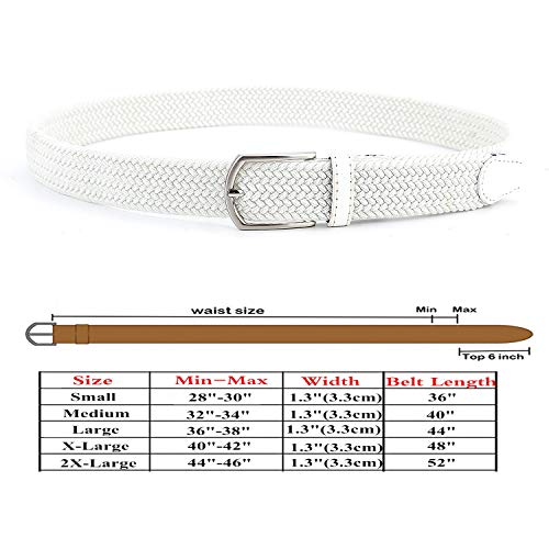 Cinto elástico trançado de lona para homens/mulheres/jovens com multicolorido, Branco, Medium/32