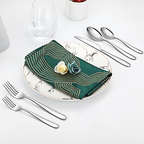 Image of 40 Piece Flatware Set for 8 Stainless Steel Silverware Set, Kitchen Cutlery Set Includes Spoon Fork Knife for Home Dishwasher Safe