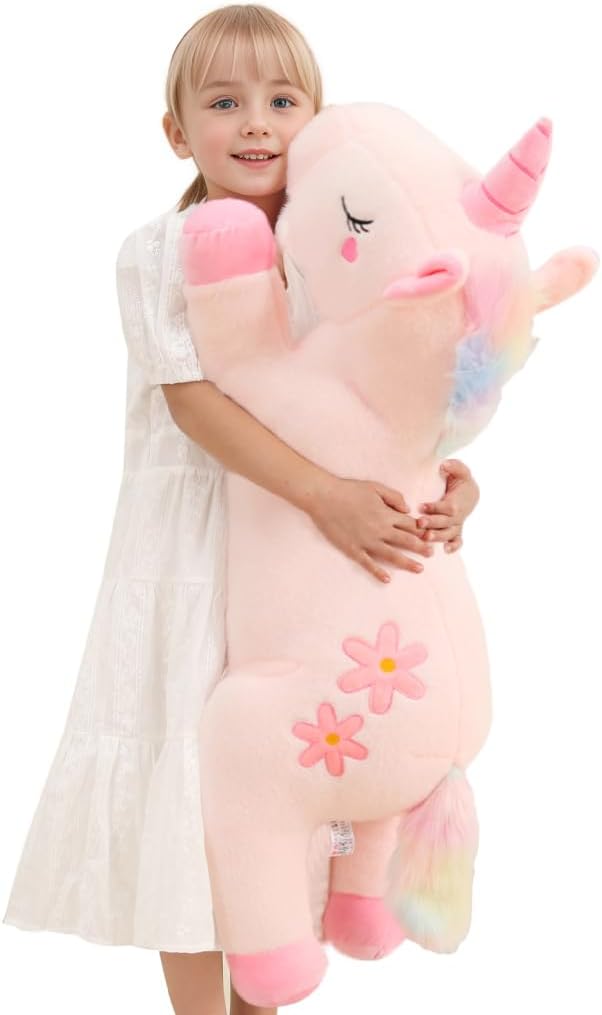 32inch Cute Giant Pink Unicorn Plush, Jumbo Soft Body Pillow Pet, Large Rainbow Unicorn Stuffed Animals Toy, Big Doll for Kids Girls and Boys, Birthday, Valentine's Day
