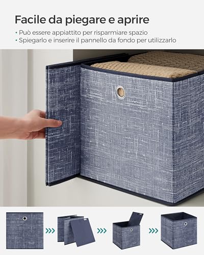 SONGMICS Scatole Portaoggetti, Set di 6 Contenitori in Tessuto Non Tessuto con Manico, 30 x 30 x 30 cm, Unità di Organizzazione, per Scaffale, Pieghevoli, Porta Abiti, Blu Nebbia RFB006I01 - Immagine 3