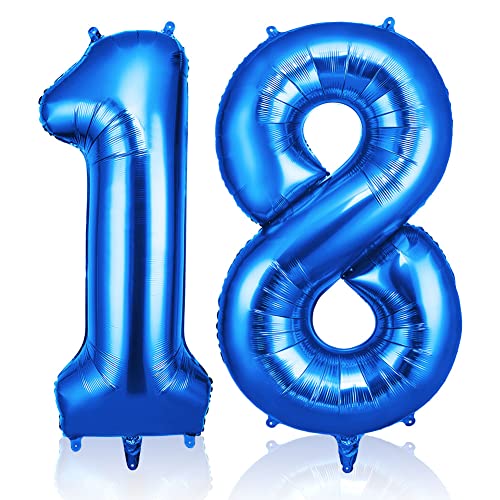 OFFCUP Ballon Anniversaire 18 Ans Bleu | Ballon Chiffre 101CM | Géant Ballons Numéro 18 Hélium Gonflables | Decoration pour Fête Vacances d'anniversaire...