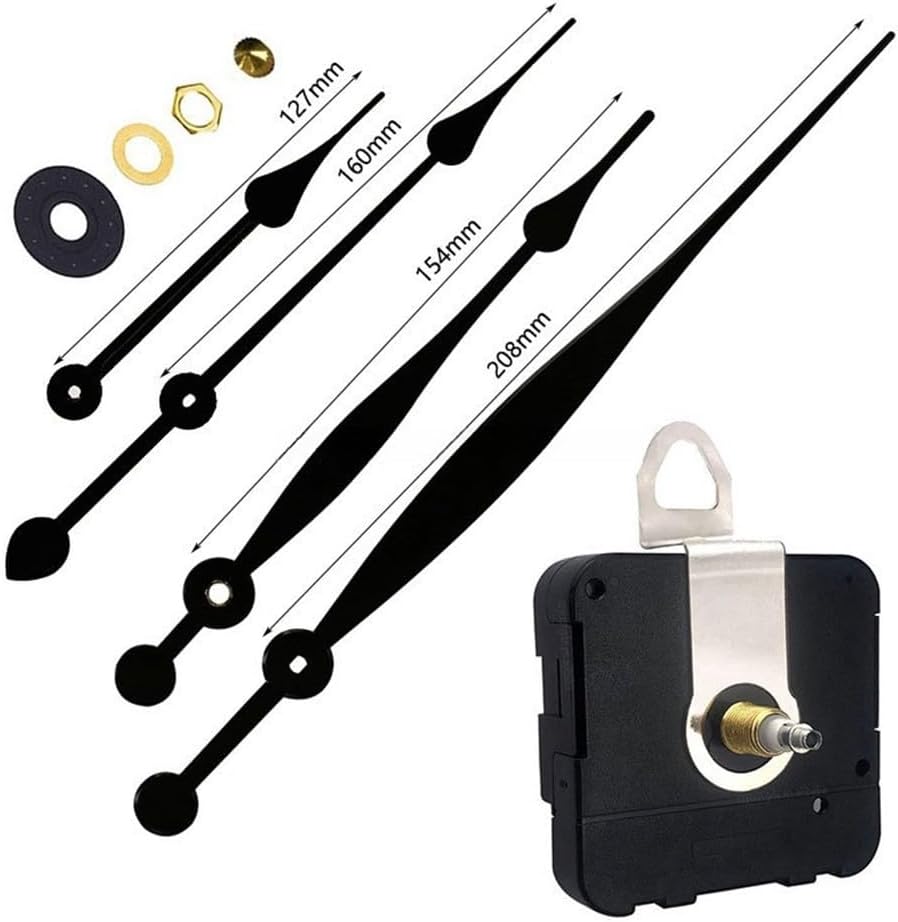 High Torque Quartz Clock Movement Kit with 28mm Long Shaft, 154mm/127mm Hour Hand & 208mm/160mm Minute Hand DIY Wall Clock Repair – Compatible with 45–50cm Panels, 8–12mm Thickness(Gold B)