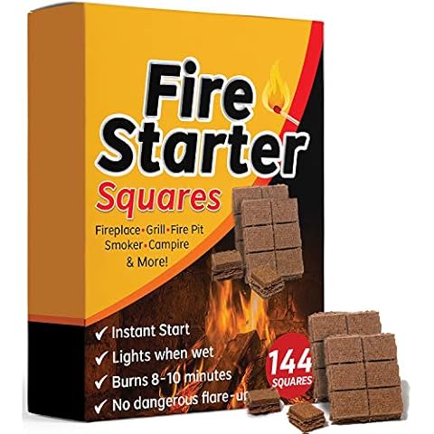 Bangerz Sunz FireStarters Squares 144, Larger and Safer for Fireplace, Wood Stove & Grill, Camp Fire Pit Charcoal Starters, USA Made Cover