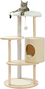 Amazon Amazonブランド Umi ウミ キャットタワー 木製 猫タワー おしゃれ 爪とぎ 木目調 お手入れ簡単 滑り止めマット付き 猫のおもちゃ ベージュ Umi ウミ キャットタワー 通販