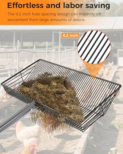 Image of 15-inch Large Chicken Poop Scooper, Heavy Duty Adjustable Chicken Coop Scoop for Sand with Ergonomic Grip,Metal Chicken Coop Scoop with 24 to 68 inch