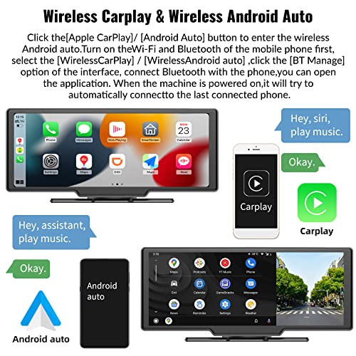 Portable Car Stereo Wireless Carplay/Android Auto Portable Car Radio With 9.3" Hd Touchscreen Dash Cam, Front/Rear View Camera Stereo Receiver For Car Bluetooth Fm Transmitter Aux Tf Card #TOP2