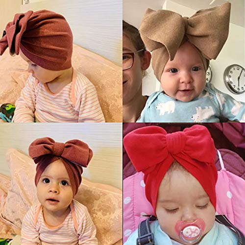 Jiahang Baby Girl Velvet Turban Hat Hair Bow Knotted Head Wrap Oversized Beanie India Cap Warm For Infant Toddlers 6Pcs (Bowknot 05) #TOP4