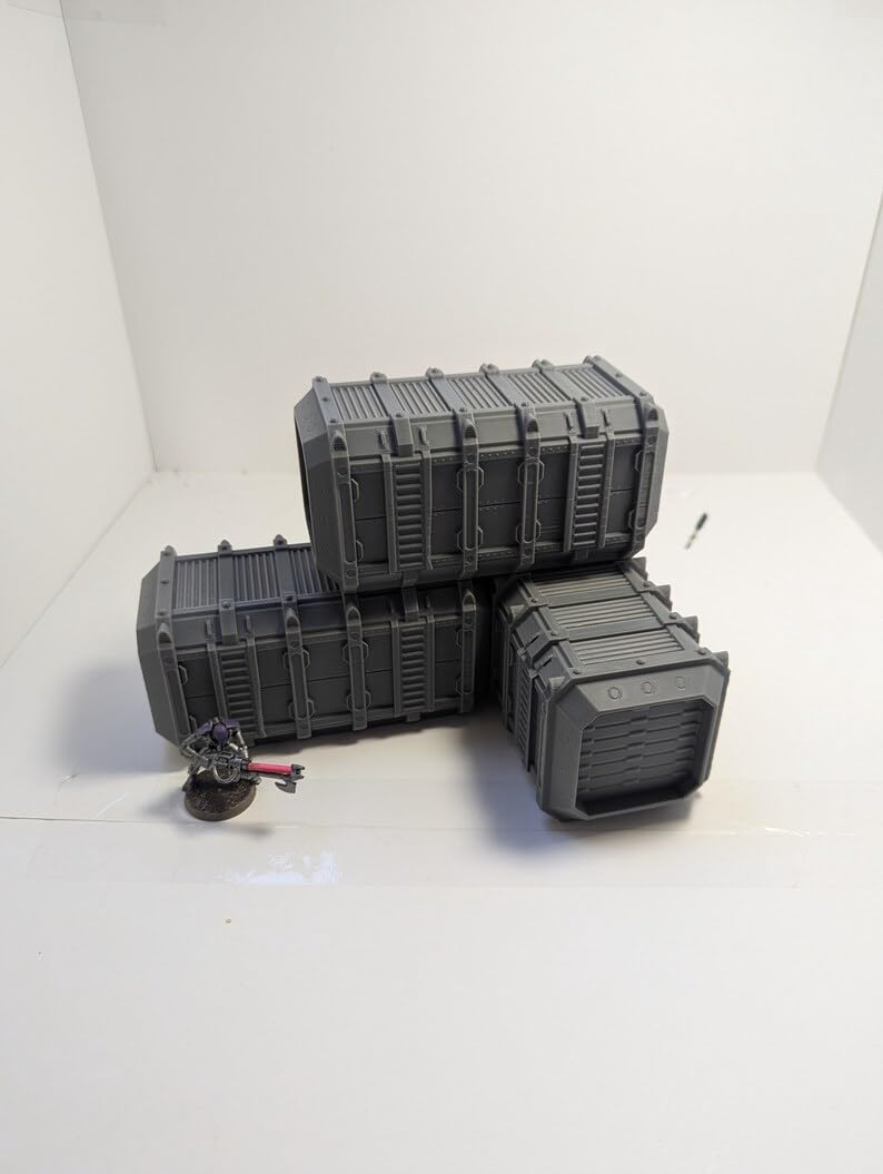 Gothic Modular Heavy Armoured Container Terrain | 28 mm Sci‑Fi Tabletop Scenery | Unpainted 3D‑Printed Bundle for Miniature Game