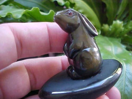 A9711 Gemqz Red Tiger EYE Seated Rabbit w/Black Base !!!