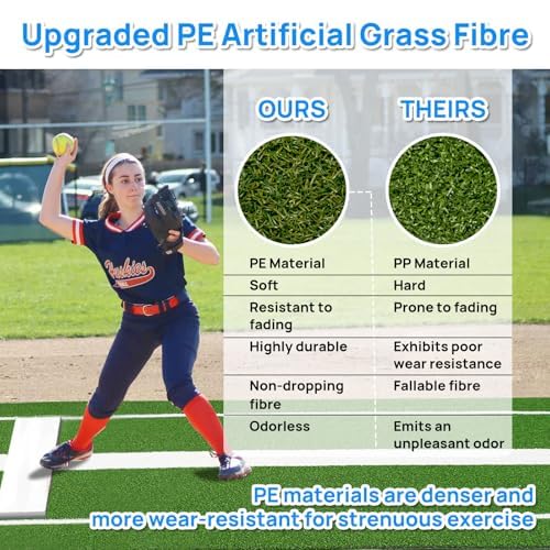Image of Softball Pitching Mat 10' x 3' with Pitching Mound-Green /Red