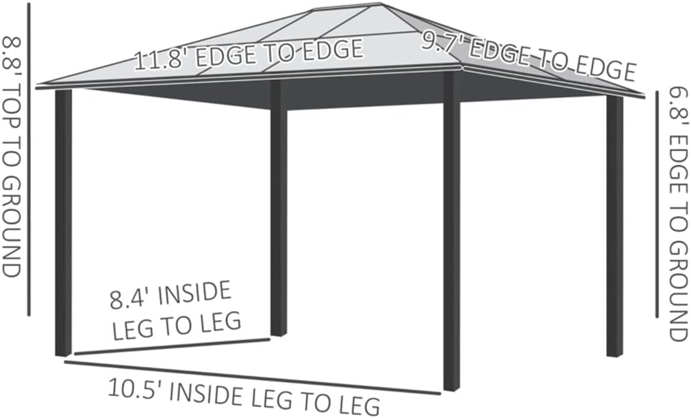 10' X 12' Hardtop Polycarbonates Gazebo Canopy Aluminum Frame Pergola W/Netting and Sidewalls for Garden, Patio