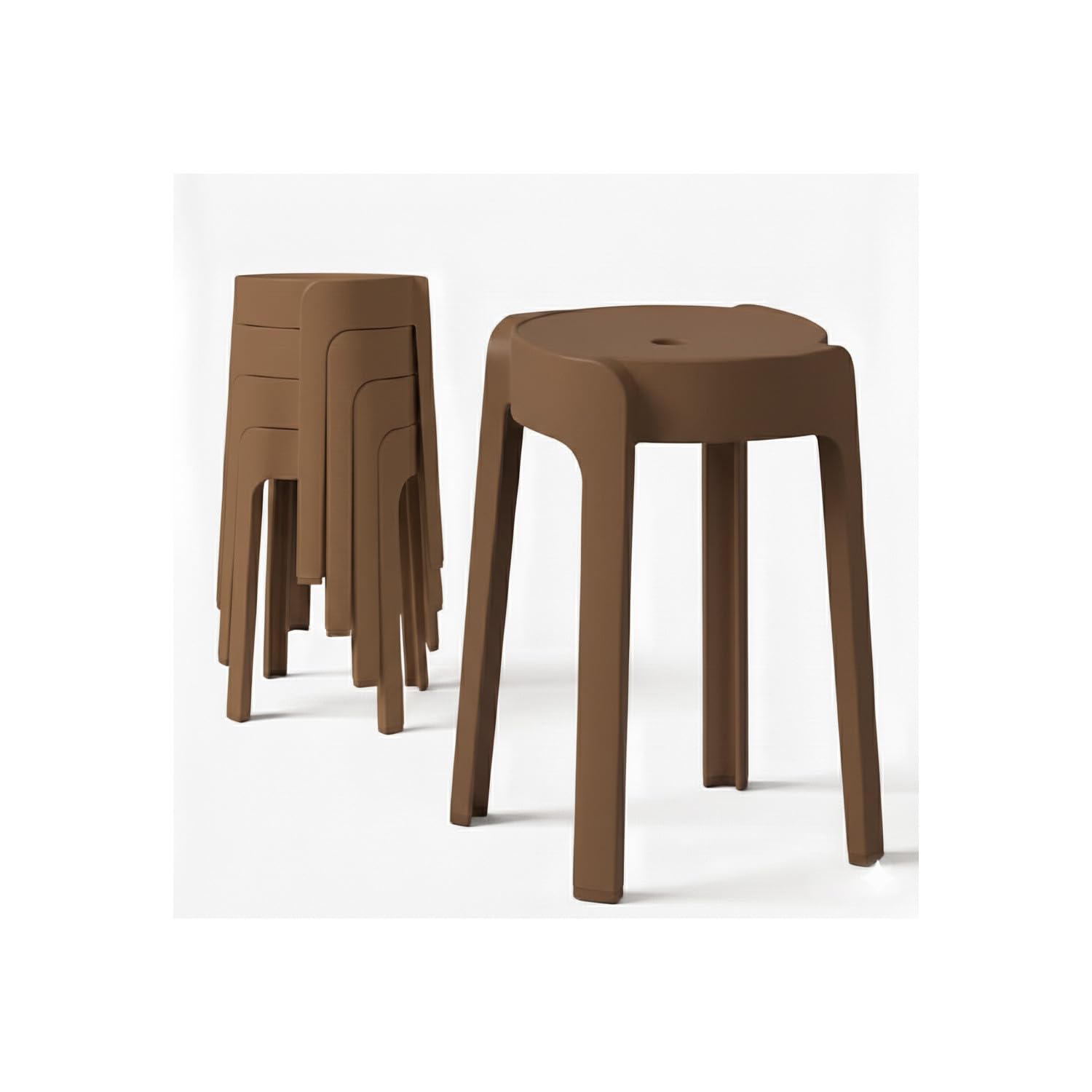 4 Tabourets Gigognes empilables BM Home Tab-Marron en Plastique, légers pour la Maison Salle de Classe, Cuisine, Jardin