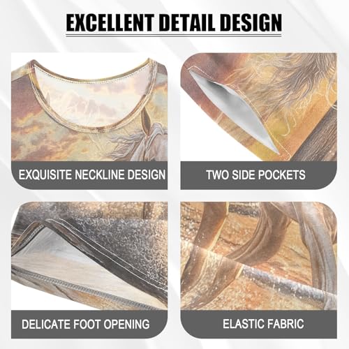 ALAZA Running Horse Ocean Beach Pajamas Set Short Sleeve Cotton Sleepwear Summer Pjs 2 Piece 5-14Y4