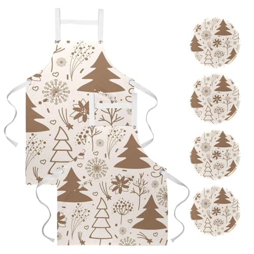 Tablier de serveuse pour restaurant et bar avec motif flocon et sapin de Noël