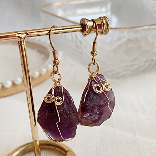天然水晶イヤリング女性のための原石グリーンクォーツ振り子ルビーパープルクリスタルドロップイヤリング,紫色の蛍石