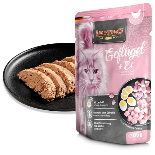 LEONARDO Frischebeutel [16x85g Geflügel + Ei] | Getreidefreies Nassfutter für Katzen | Feuchtfutter Alleinfutter im Einzelportionsbeutel