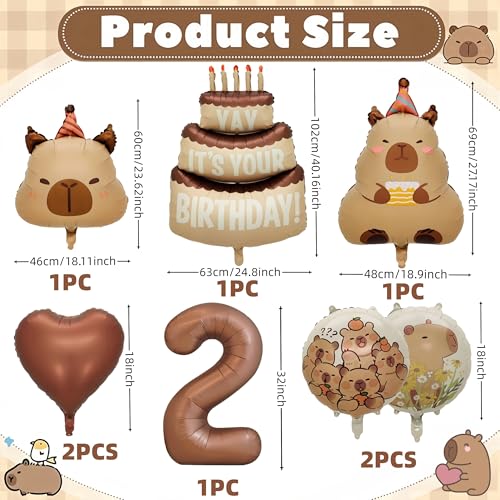 Image of Capybara Birthday Foil Balloon Set, 8-Piece Party Decor (2) | Reusable foil balloon set with capybara, cake,number . Perfect for birthday, baby shower, gender reveal & themed parties