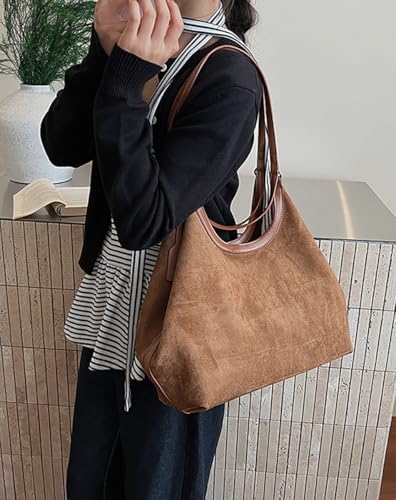 Womens Fashion Suede Shoulder Bags Large Tote Bag Casual Satchel Bag Slouchy Suede Hobo Bags Travel Crossbody Purse 20253