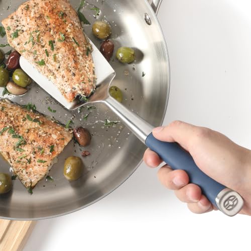 Image of Calphalon Solid Turner, Cooking Spatula, Kitchen Spatula, Stainless Steel Turner with Silicone Heat Resistance Handle, Nonstick-Safe Spatula with Ergonomic Handle (Navy)
