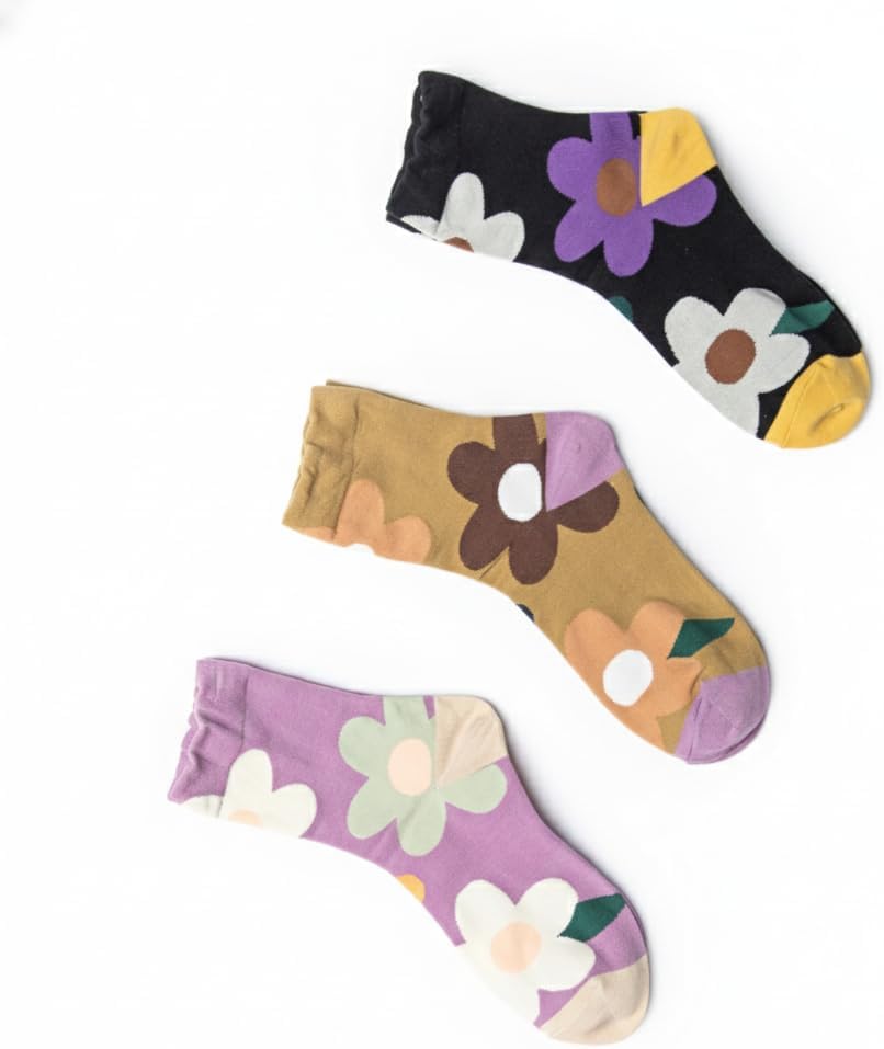 Premium Women's Floral Print Socks – Made in Korea, Quarter Length Soft & Stylish