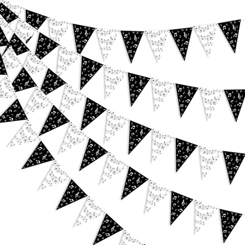 Kreatwow Decoração de festa temática musical - bandeirim, grinalda de notas, ornamentos para piano, estrela de rock