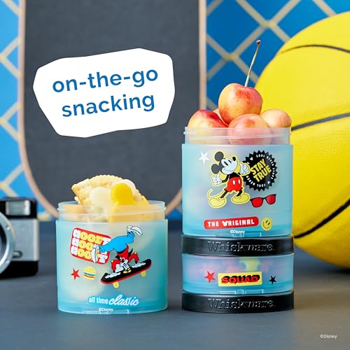 Image of Whiskware Disney Mickey Mouse and Friends Stackable Snack Containers for Babies, Toddlers, and Kids, 3 Stackable Snack Cups for School and Travel, Cupholder Friendly, Squad!