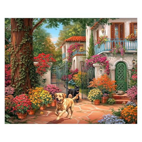 Rompecabezas Springbok Garden Gate Welcome de 1000 piezas para adultos – Villa mediterránea y jardín en flor – Incluye póster – Piezas de corte único – Hecho en EE.UU. miniatura 1
