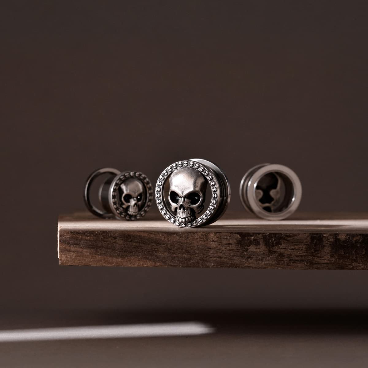 ERKUOO 2 dilatadores de oreja de calavera, dilatadores de rosca, túneles de oreja, túneles de carne, piercing, pendientes, dilatadores de 0 g-1 pulgada (8 mm-25 mm)