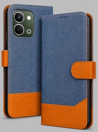 Image of Cover for Vivo T5x 5G / Y51 Pro 5G / iQOO Z11x 5G, Wallet Style, Leather Finish, Magnetic Closure, Inbuilt Stand, Card Pocket (Damin-Blue)