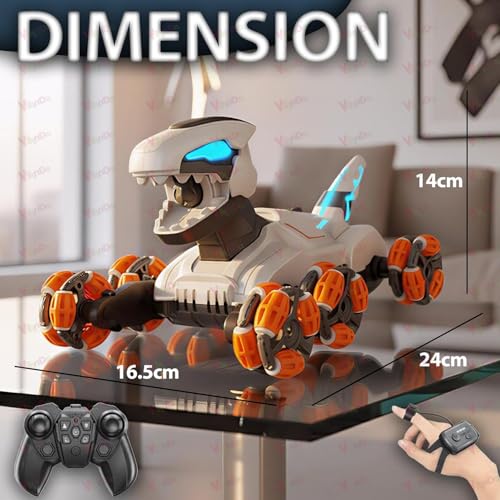 Image of VikriDA Mechanical Dragon RC Car | 360 Rotation Car with LED Lights, Smoke Effect, Gesture Sensor Control, Rechargeable Stunt Toy for Kids
