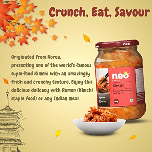 Image of Neo Kimchi I Fermented Indian Cabbage & Carrot 460g I P3 I 100% Plant Based I Made in India I Ready to Eat Pickle I Healthy Food I Enjoy with Ramen Noodles, Kimchi Noodle, Korean Rice & Snacks I Probiotic-Rich Side Dish I 460g (Pack of 3)