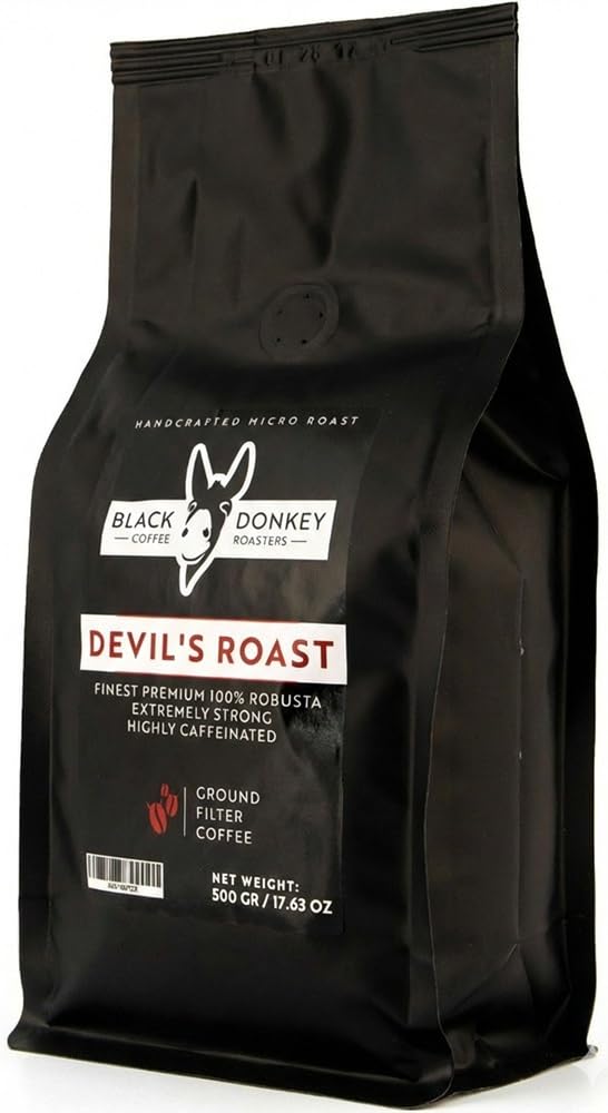 DEVIL'S ROAST | Extra-Strong Highly Caffeinated | 500g Ground Coffee | Robusta Coffee by Black Donkey