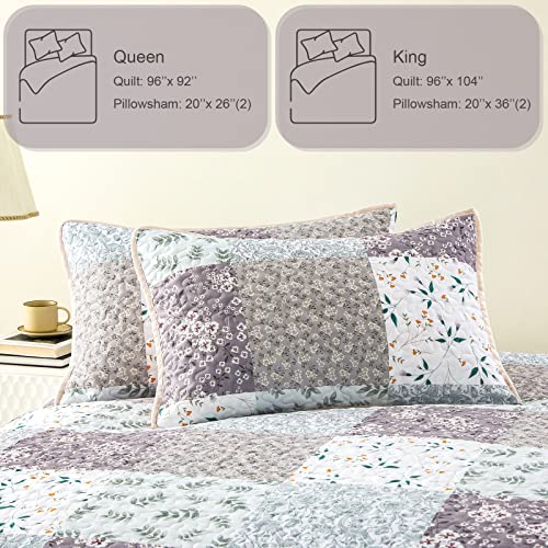Whale Flotilla 3-Piece Printed Queen Size Quilt Bedding Set With 2 Pillow Shams Lightweight Reversible Bedspreads Coverlet Set For All Season, Light Grey #TOP5