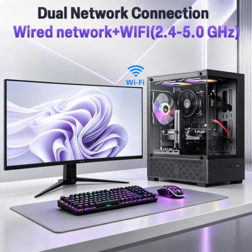 Image of Prebuilt Gaming PC Desktop, Ryzen 5 6Cores Desktop Computer up to 4.1 GHz | RX 590 8G Graphics Card, 16GB DDR4 RAM, 512GB SSD, WiFi, RGB Fan, Win11, Tower Computer for Game, Office and Study