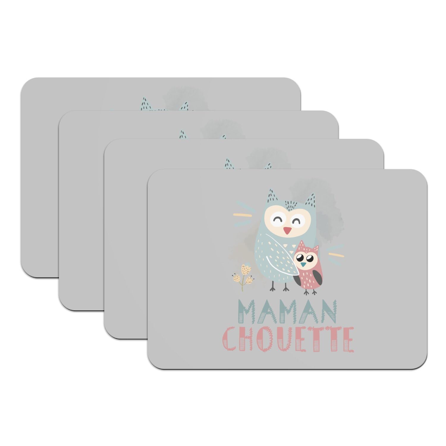 Sets de table gris maman chouette pour des repas de famille sereins