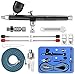 GANZTON Juego de aerógrafo doble acción con boquillas y agujas 0,2 mm, 0,3 mm,5 disparador para uñas, tatuajes, decoración tartas, maquillaje, maquetas otras artesanías, color negro