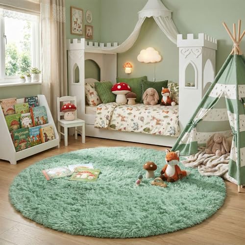 Tapis rond à poils longs Amdrebio doux pour chambre d'enfant