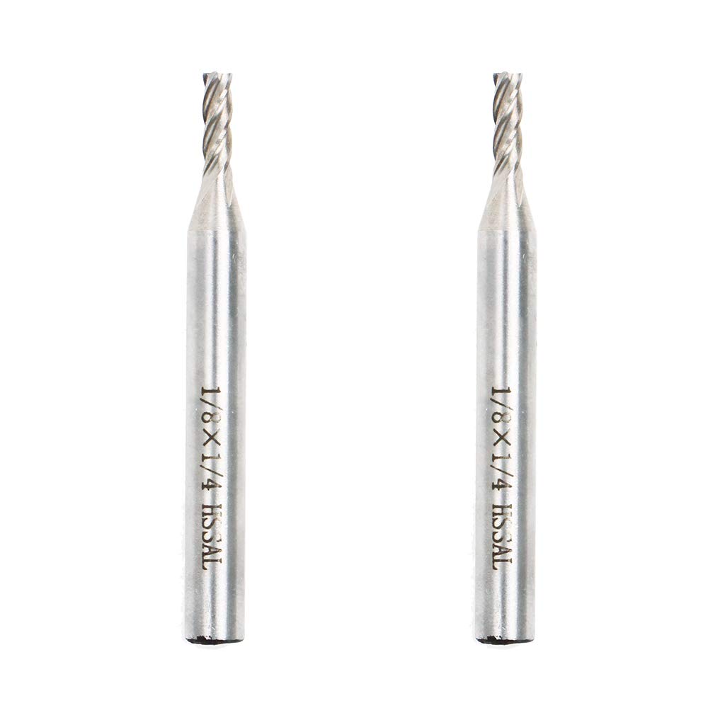 AUTOTOOLHOME 1/8" X 1/4" HSS 4 Flutes Straight End Mill Cutter Pack of 2 CNC Milling Drill Bits Router Bits for Wood Aluminum Steel