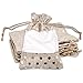 TheDisplayGuys - 12-Pack 5â€ x 7â€ Linen Burlap & Organza Gift Bags with Adjustable Drawstring - Perfect for Party Favors, Presents, Samples & Treats - Beige/Silver Polka, Medium