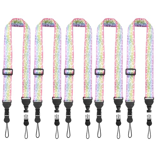 FIEIL 5 Pack Adjustable Shoulder Strap, Nylon Camera Strap, Comfortable Neck Strap for iPad, Cellphone Tablet, Camera, Laptop, Binocular, Luggage Bag (Rainbow Heart Universal Lanyard)